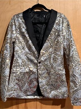 Sequined Paisley Evening Blazer in Silver and Gold